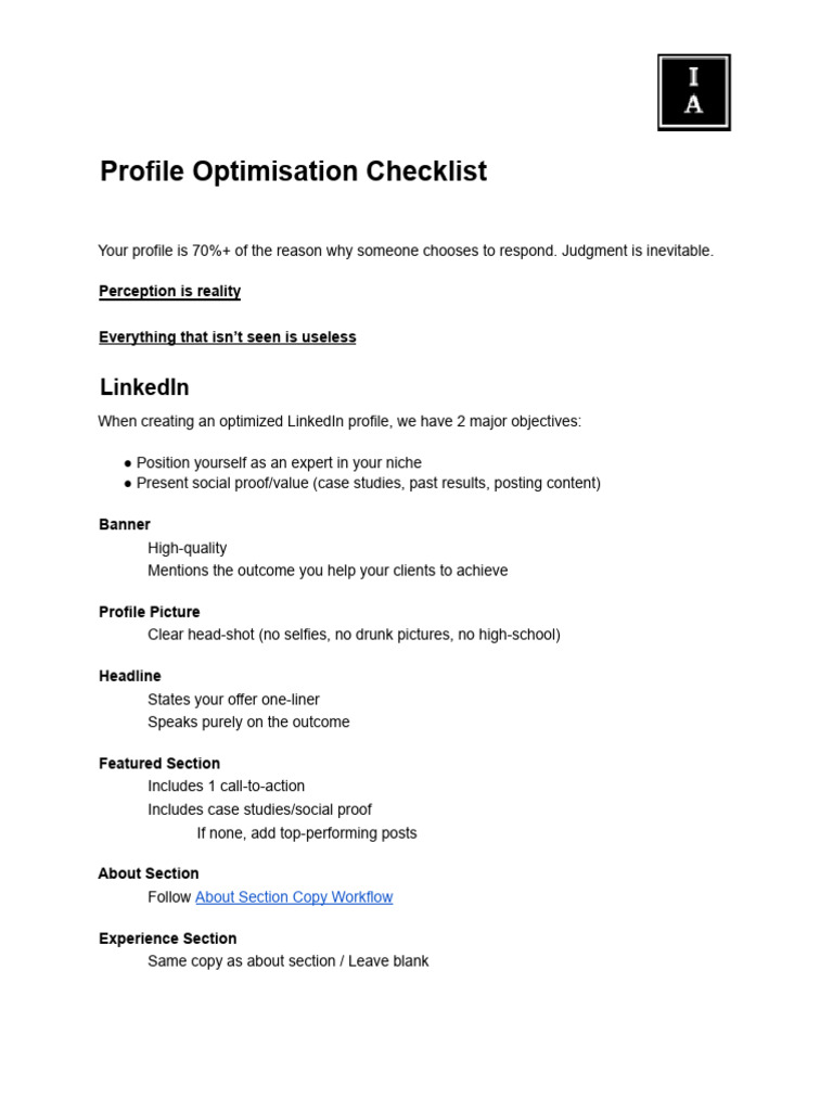 2 - Profile Optimisation Checklist | PDF