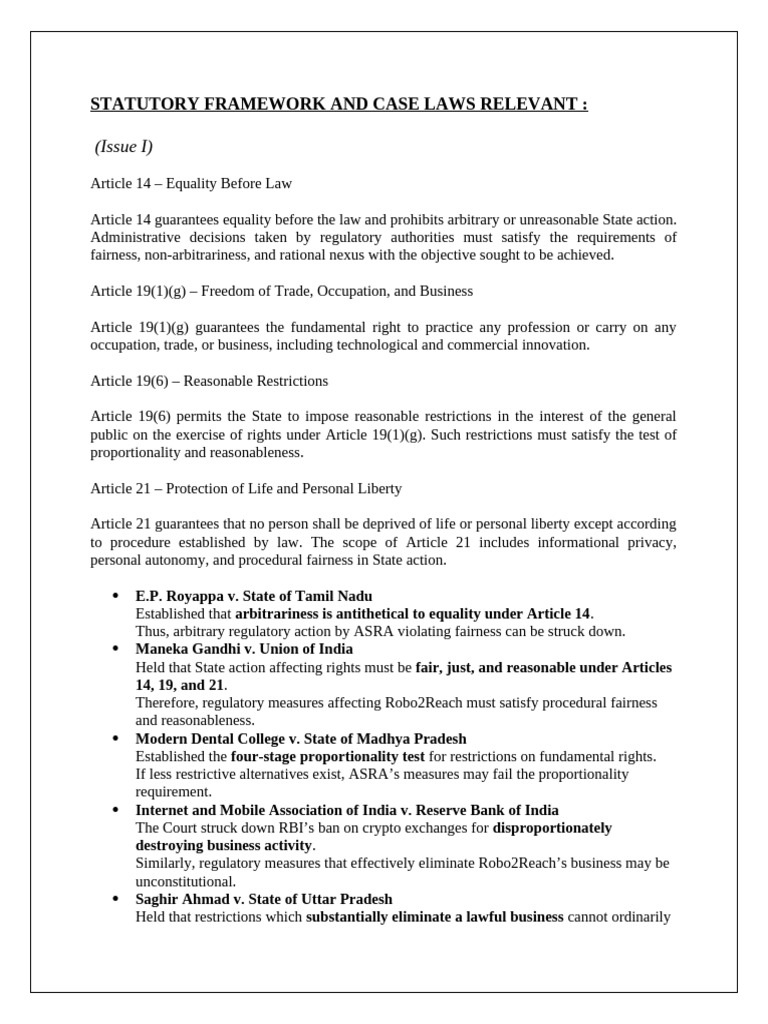 Statutory Framework and Case Laws Relevant For Issues ' | PDF | Justice ...