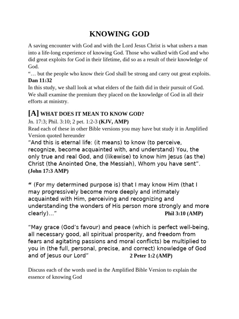 Knowing God-Bible Study Guideline | PDF | Eternal Life (Christianity ...