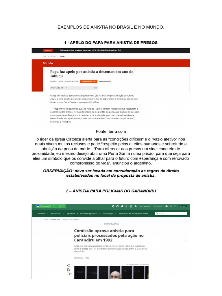 Exemplos de Anistia No Brasil e No Mundo | PDF
