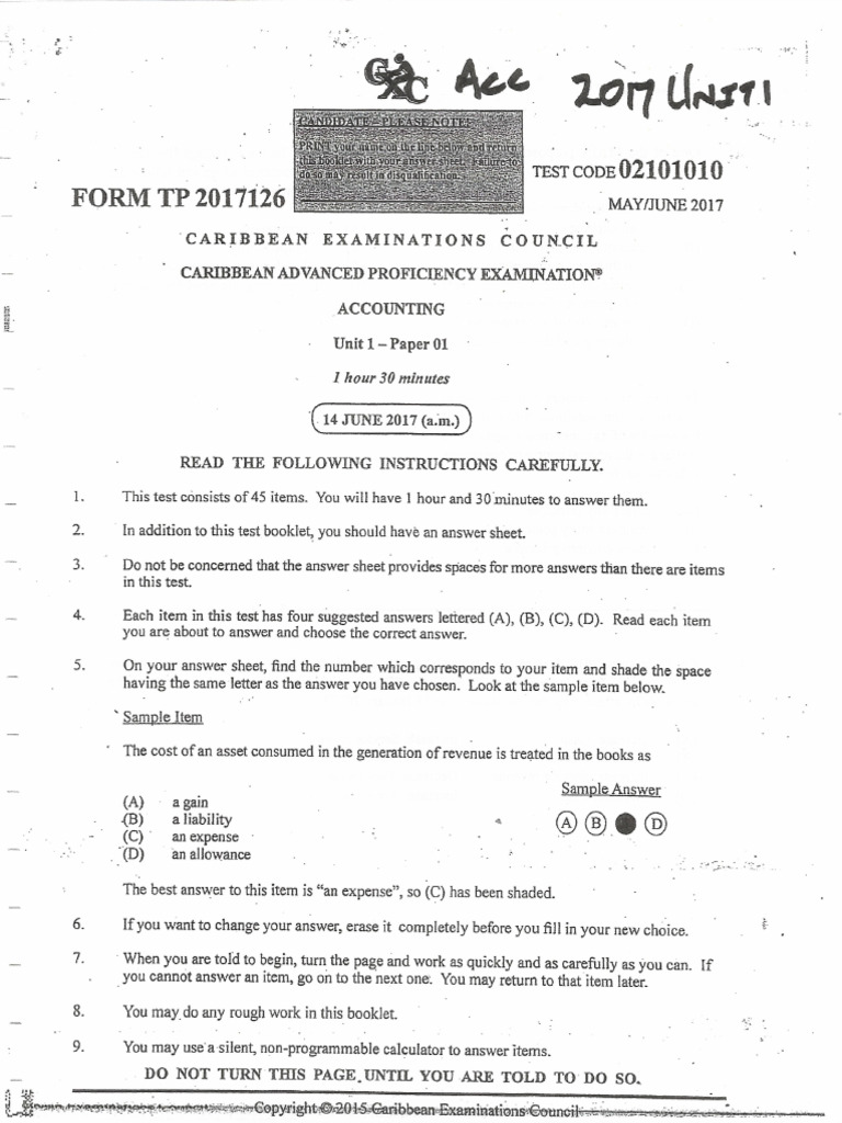 CAPE Accounting 2017 U1 P1 | PDF