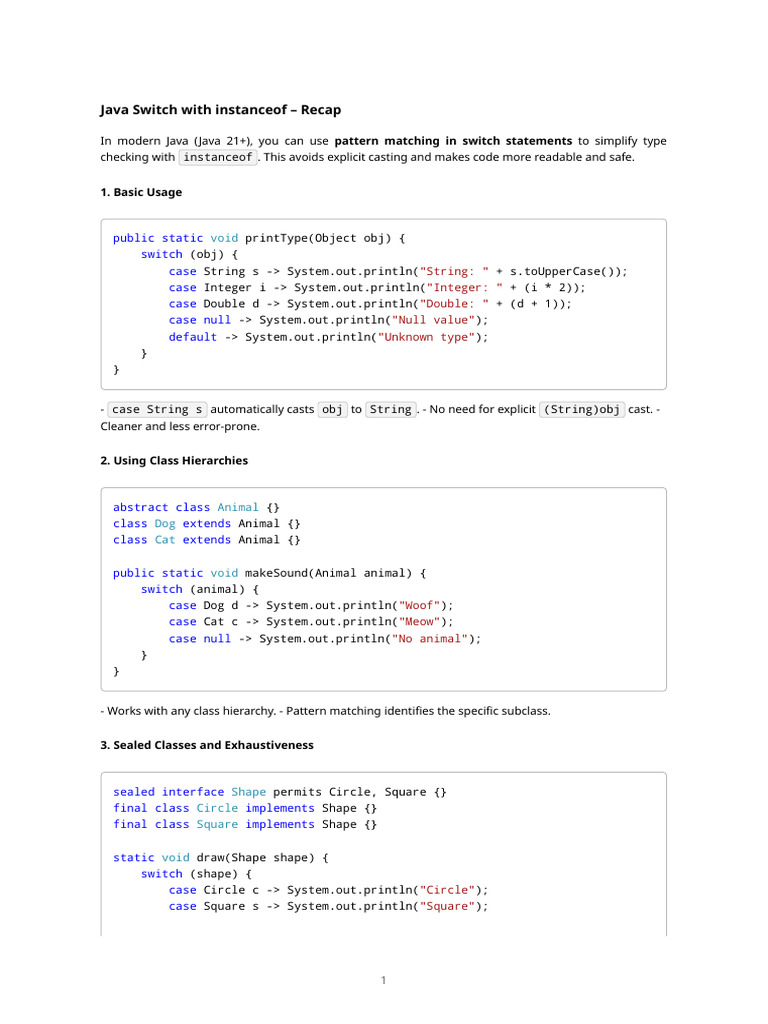 Switch Instanceof Recap | PDF