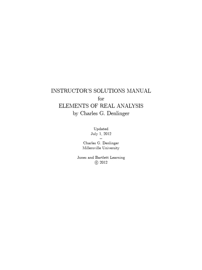 Solution Manual For Elements of Real Anal T.Y.W. Denlinger | PDF