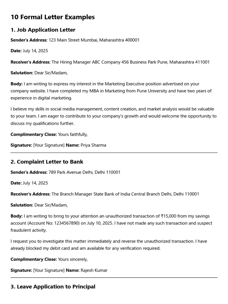 10 Formal Letter Examples | PDF