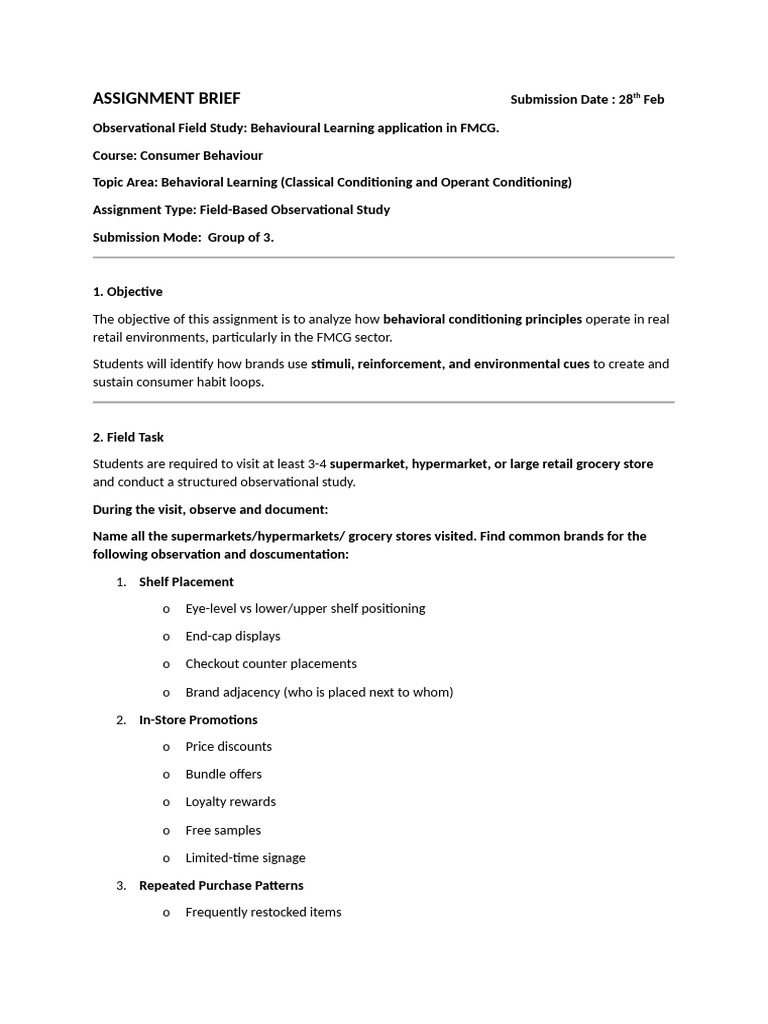Field ASSIGNMENT BRIEF - Based On Behavioral Learning | PDF ...