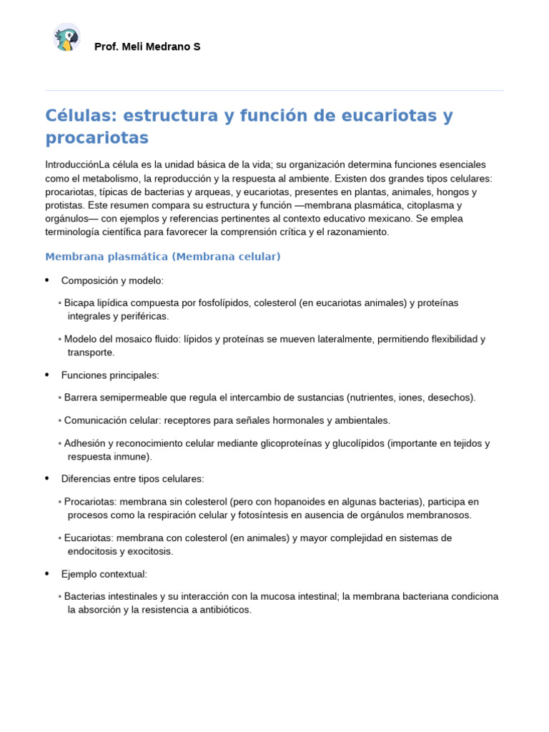 Estructura y funciÃ³n celular_ procariotas y eucariotas | PDF ...