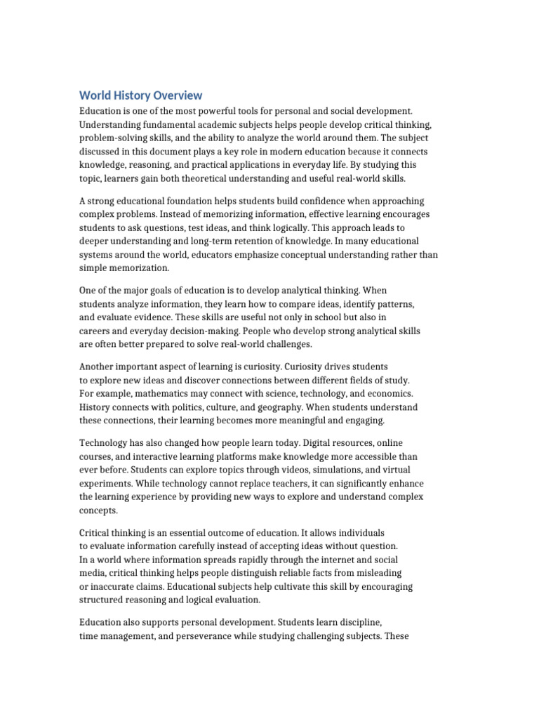 World History Overview | PDF | Critical Thinking | Learning