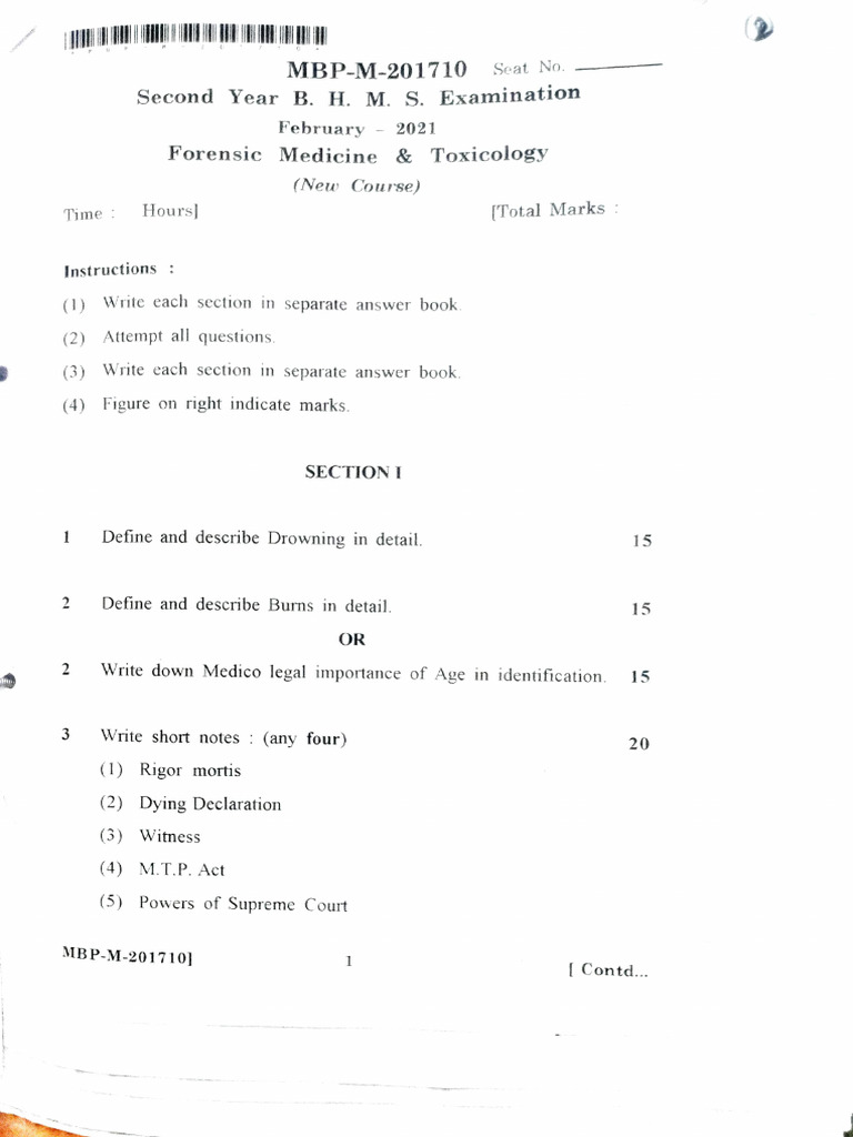 MBP-M-201710) : Second Year B. H. M. S. Examination | PDF | Autopsy ...
