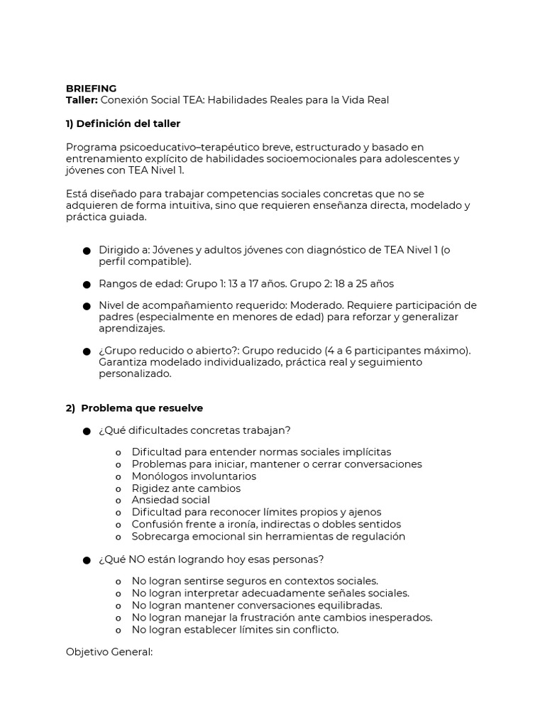 Propuesta Briefieng - Programa TEA Jovenes-Adultos | PDF ...