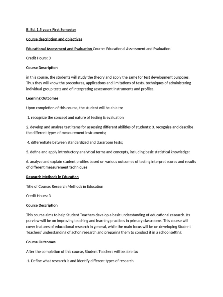 Course Outline and Description | PDF | Curriculum | Teachers
