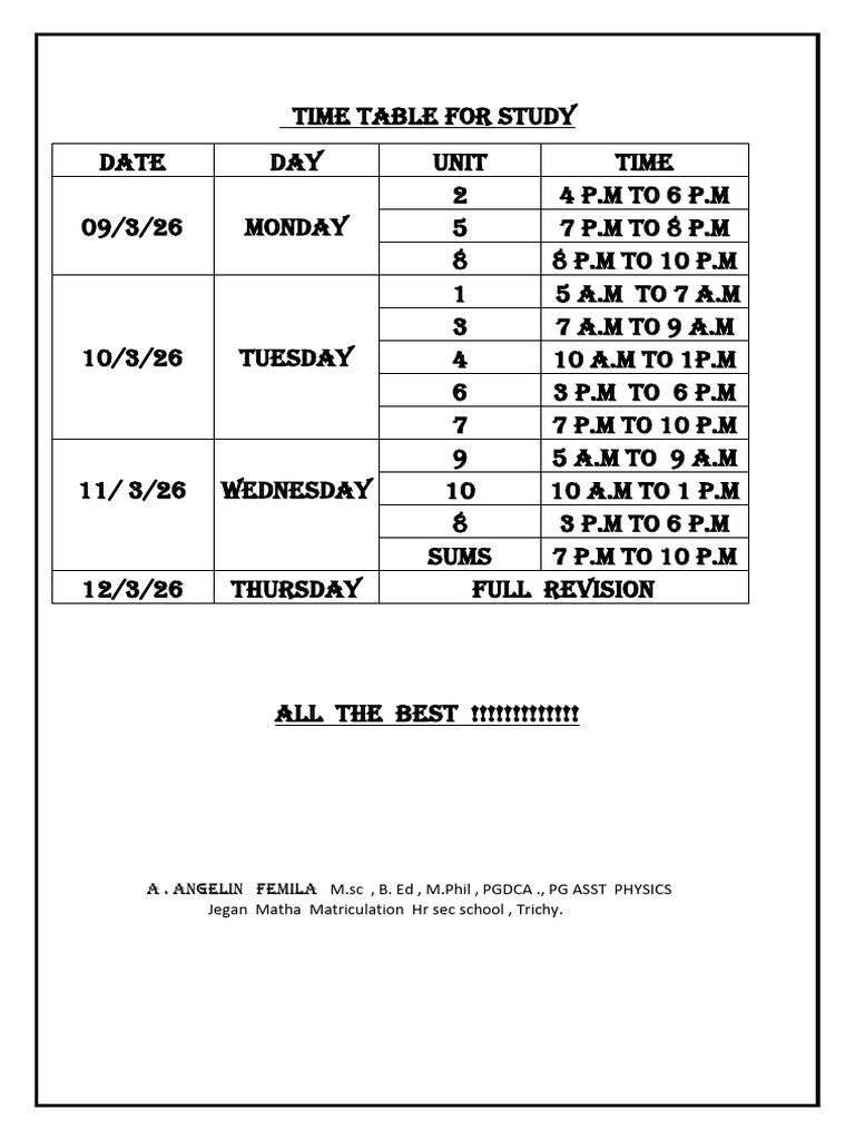 12 Phy Study Time Table | PDF