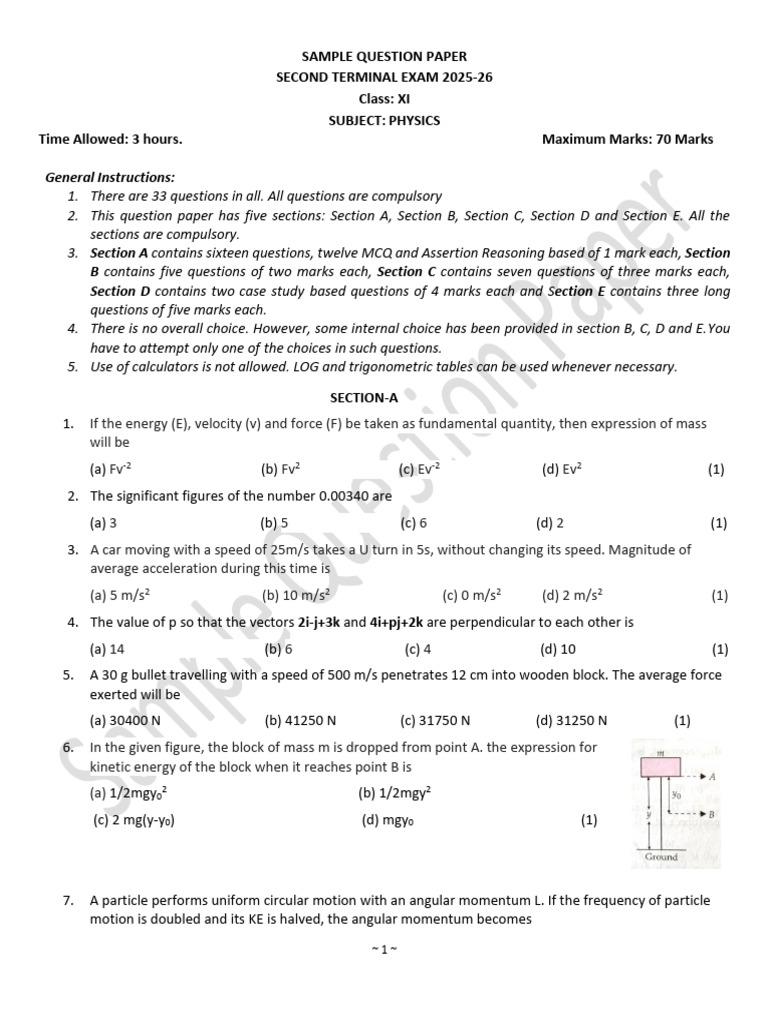 Sample Paper Physics Xi 2025-26 | PDF | Heat | Applied And ...