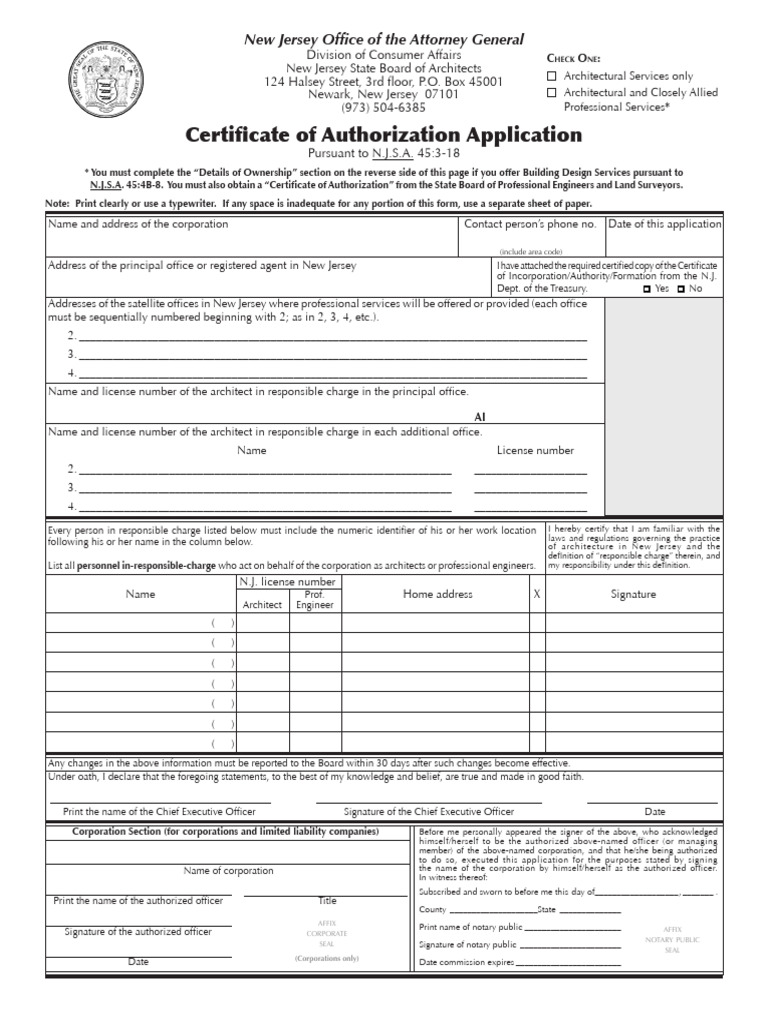 Certificate of Authorization Application | PDF | Notary Public | Justice