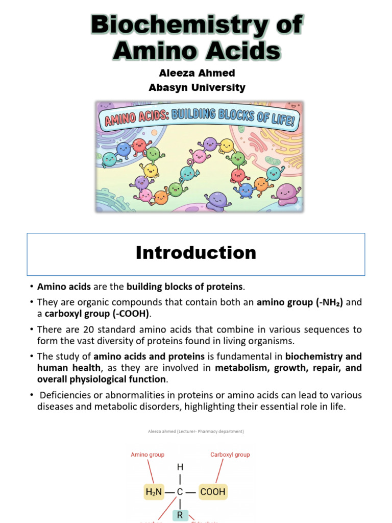Lec 1 - Biochemistry of Amino Acids | PDF | Amino Acid | Molecular ...