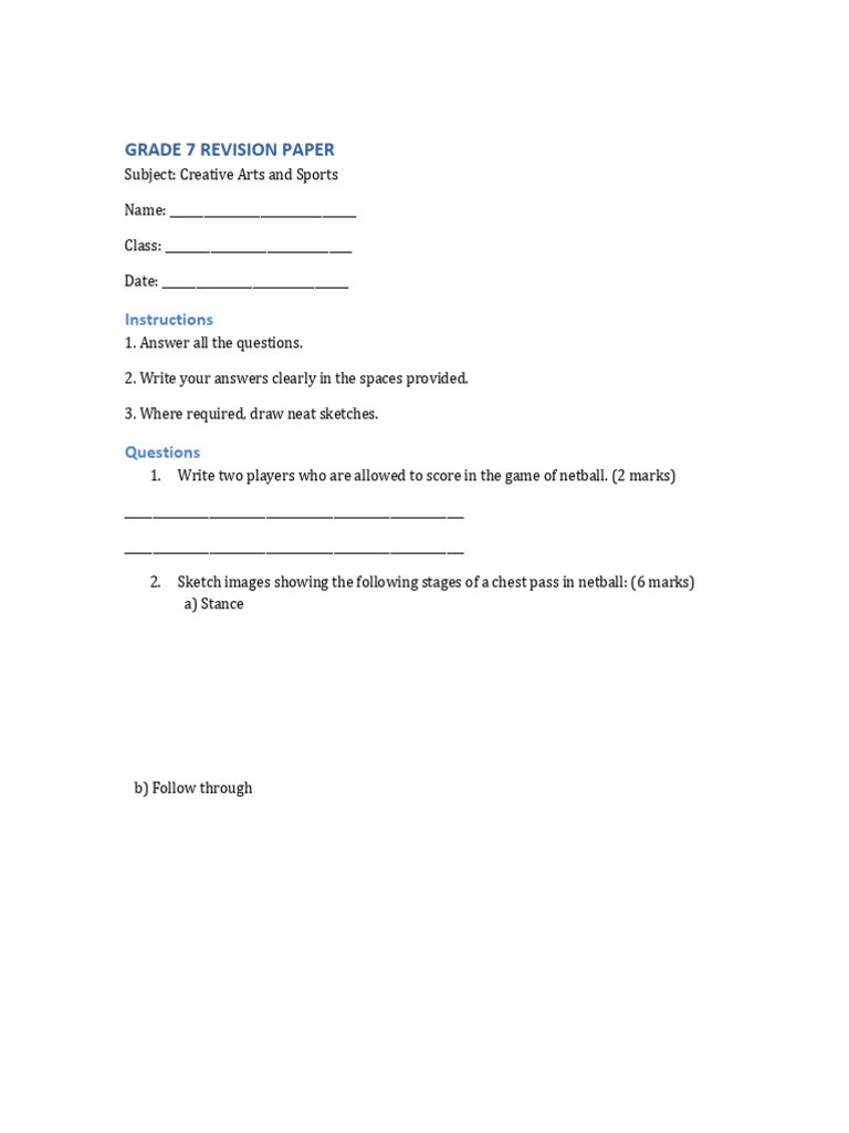 Grade 7 Creative Arts and Sports Exam Term1 2026 | PDF | Chess Openings ...