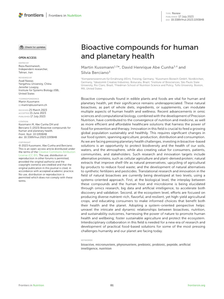 Bioactive Compounds for Human and Planetary Health 1755110303 | PDF ...