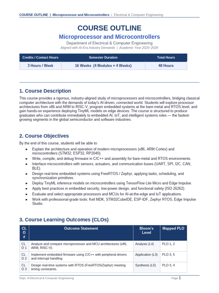 Microprocessor Microcontrollers Course Outline-1 | PDF ...