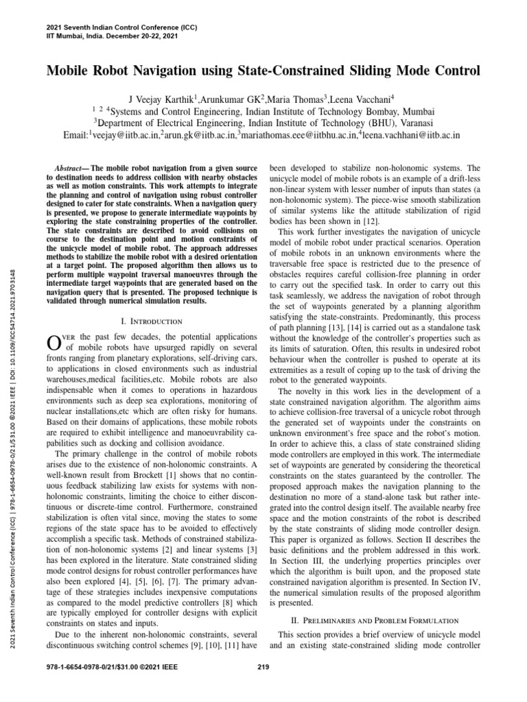 Mobile Robot Navigation Using State-Constrained Sliding Mode Control ...
