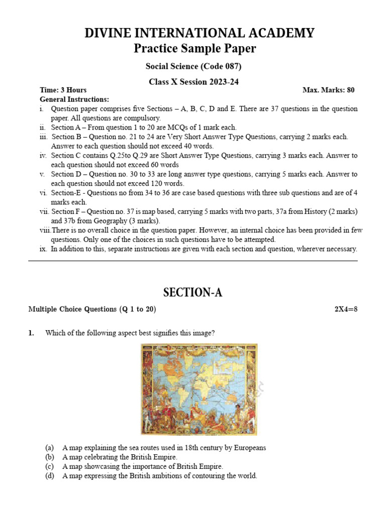 Class 10 SST Practice Sample Paper | PDF | Money | Currency