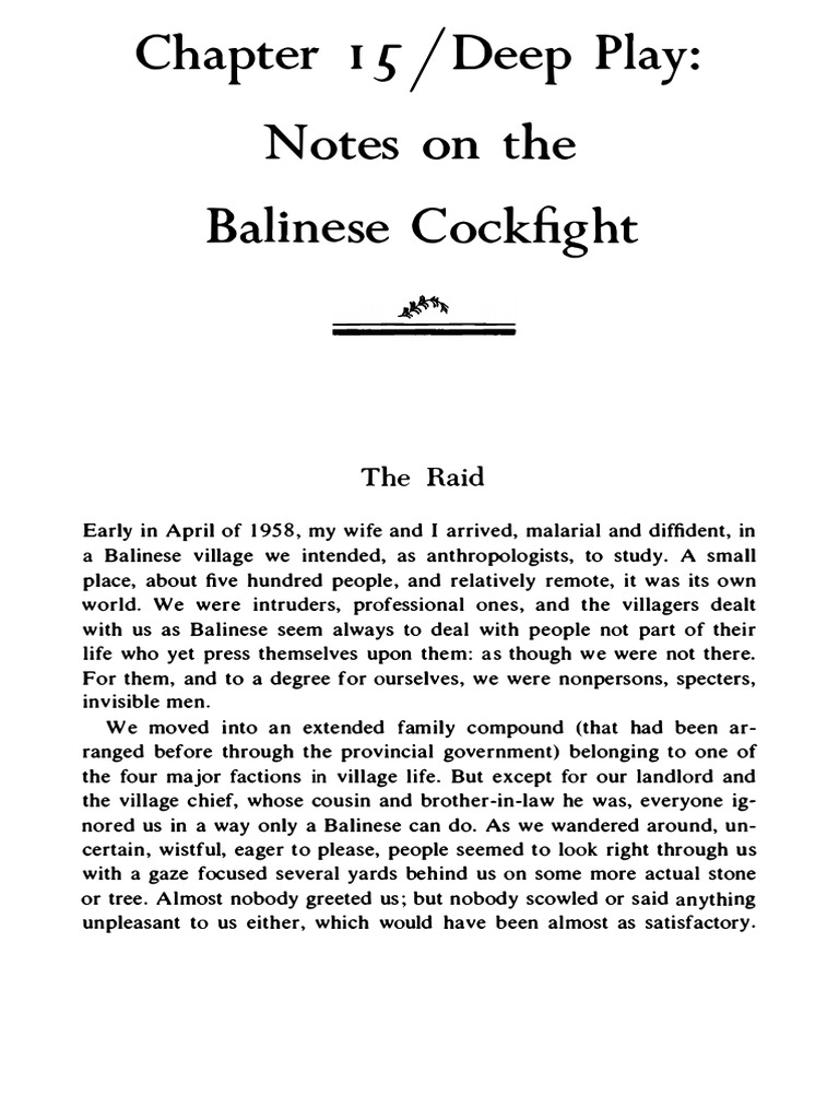 Chp. 15 - Deep Play - Notes On The Balinese... | PDF