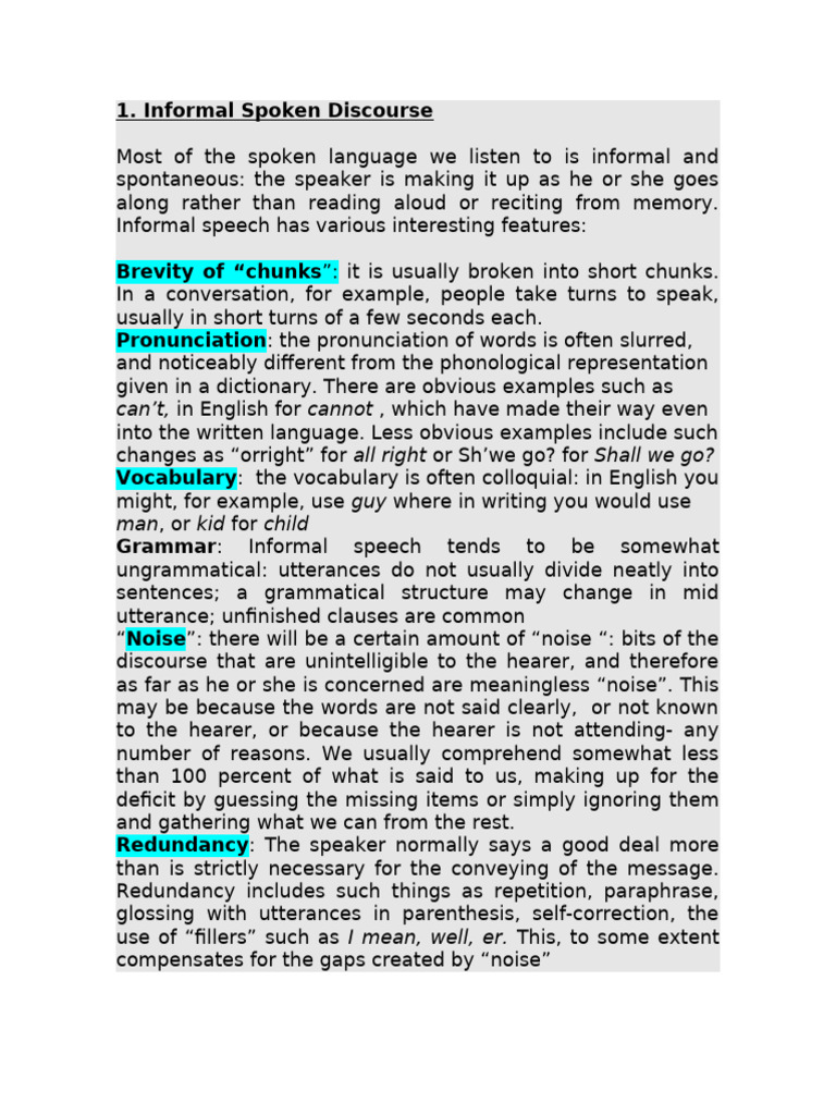 Informal Spoken Discourse and Guidelines | PDF | English Language ...