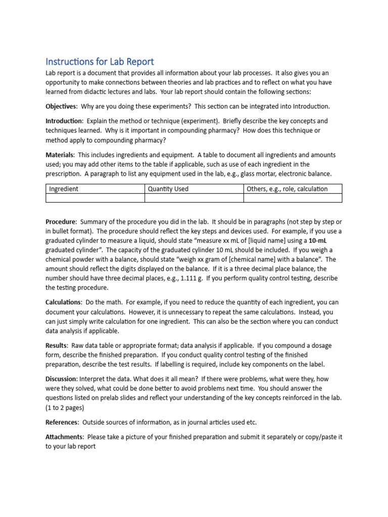 Instructions for Lab Report | PDF
