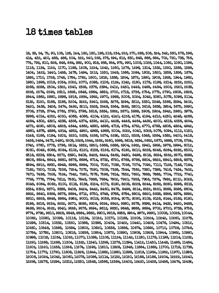 18 Times Tables | PDF