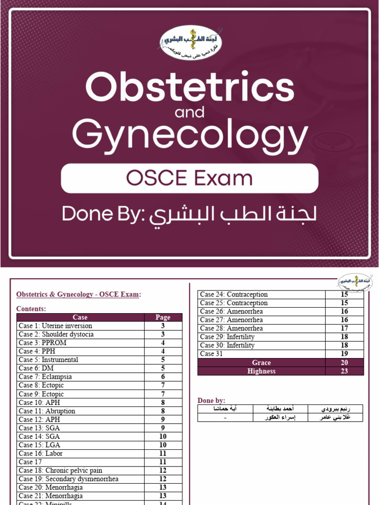 Obs & Gyn Osce | PDF | Childbirth | Combined Oral Contraceptive Pill