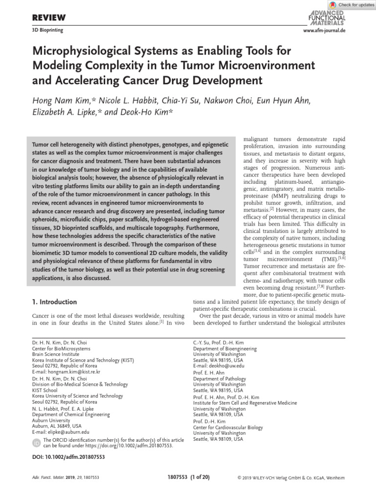Adv Funct Materials - 2019 - Kim - Microphysiological Systems as ...