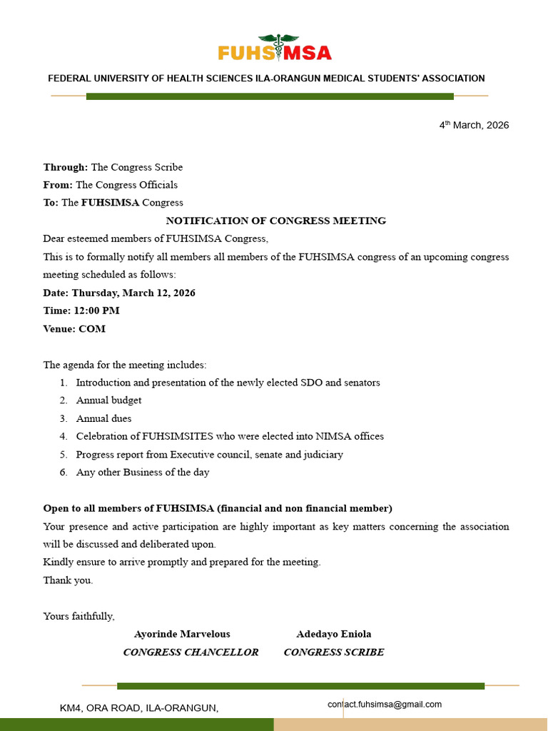 Notification of Congress Meeting..Docx | PDF