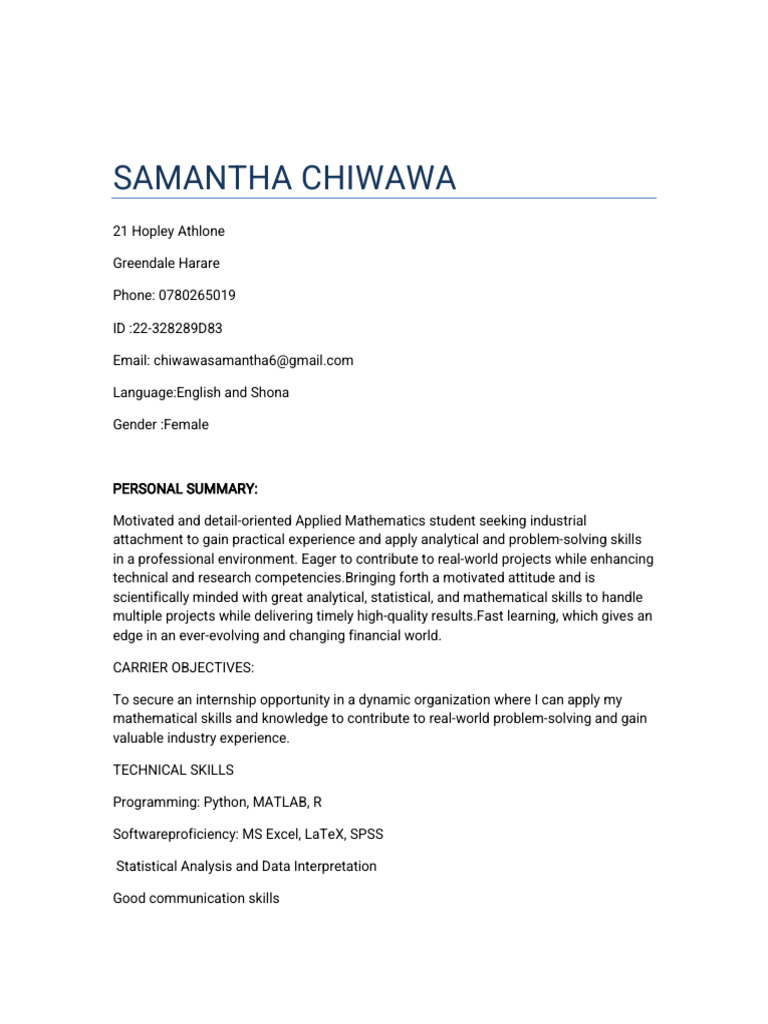 Samantha Chiwawa CV | PDF