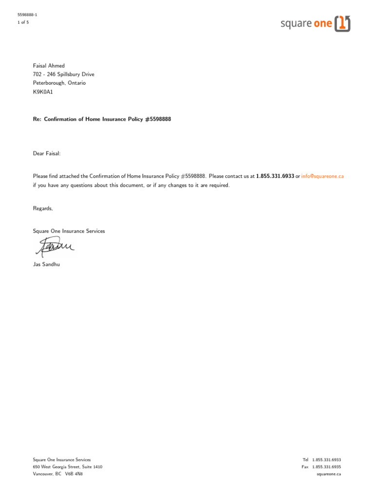 (Confirmation of Insurance (Home) ) Policy 5598888-V1 | PDF ...