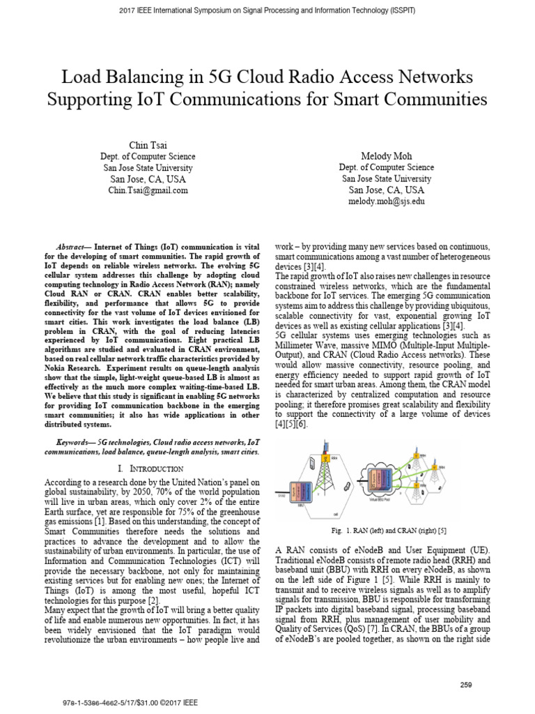 Load Balancing in 5G Cloud Radio Access Networks Supporting IoT ...