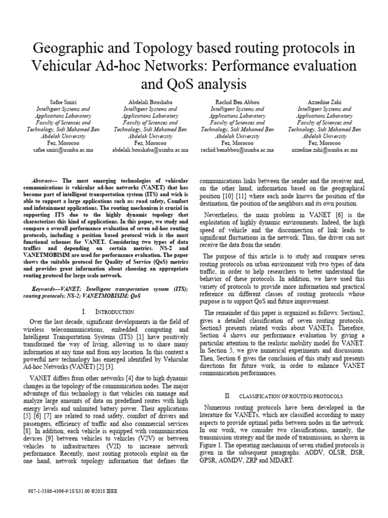 Geographic and Topology Based Routing Protocols in Vehicular Ad-hoc ...