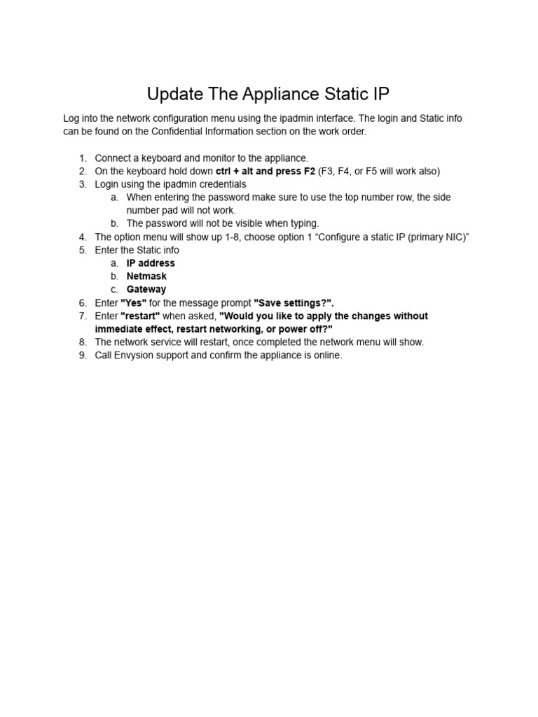 Update the Appliance Static IP | PDF