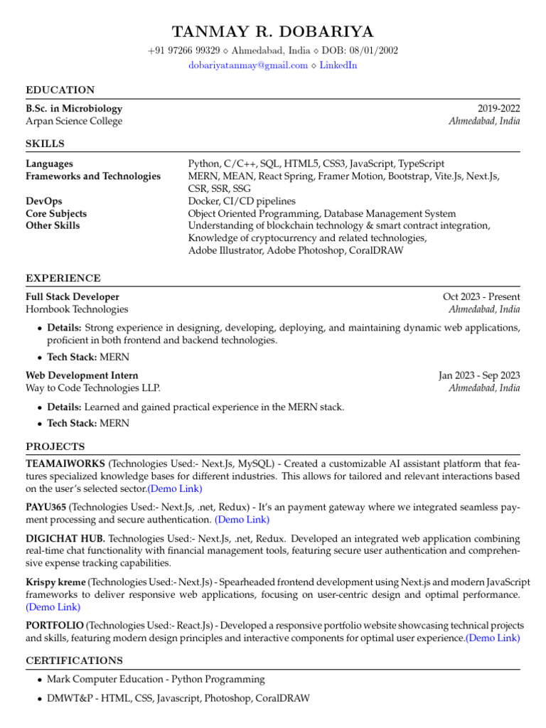 Tanmay Resume | PDF | Web Development | Software Engineering