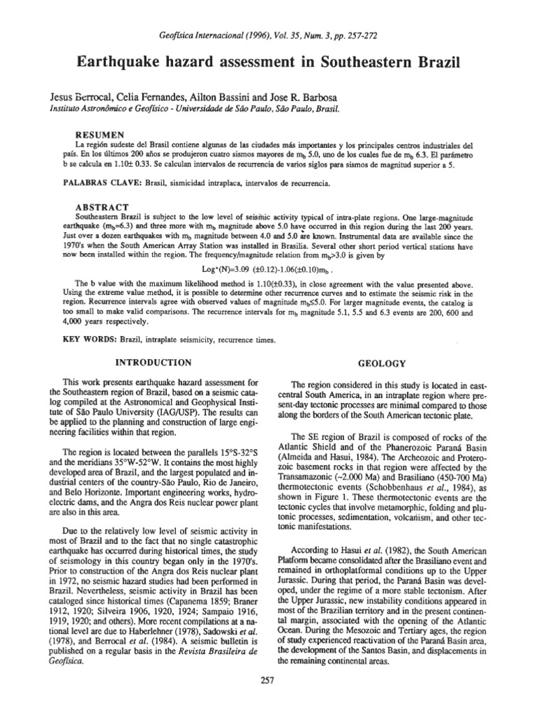 Earthquake Hazard Assessment in Southeastern Brazil | PDF