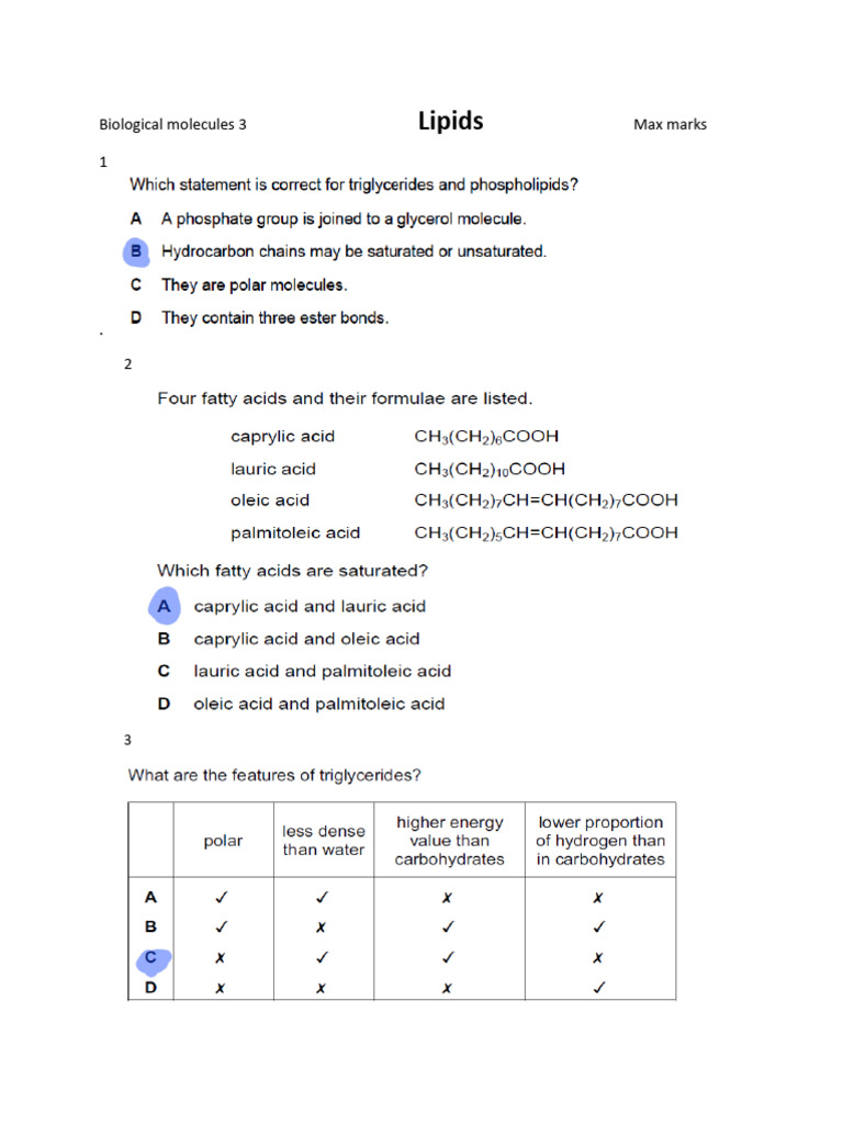 Lipids Worksheet 21-10-24 | PDF