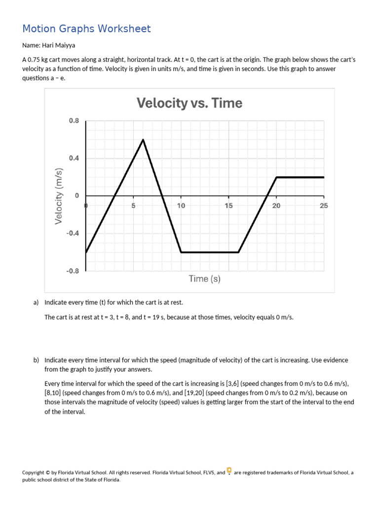 Motion Graphs Worksheet | PDF | Speed | Velocity