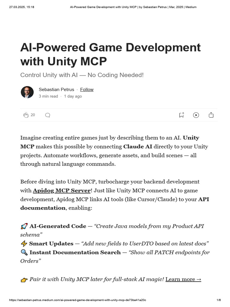 AI Powered Game Development With Unity MCP by Sebastian Petrus Mar ...