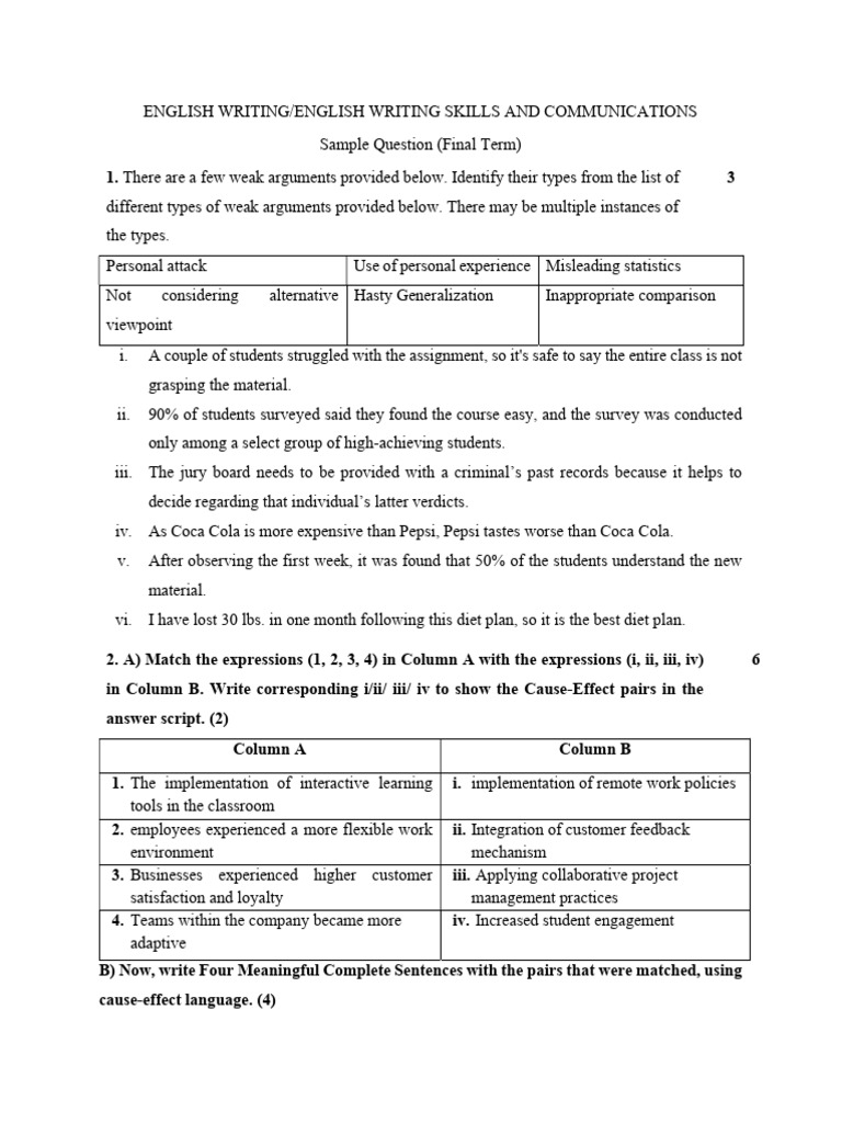 Sample Question_Final Term_Spring 2024-25-1 | PDF | Domestic Worker ...