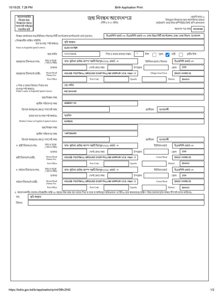 Sumi Birth Application Print | PDF