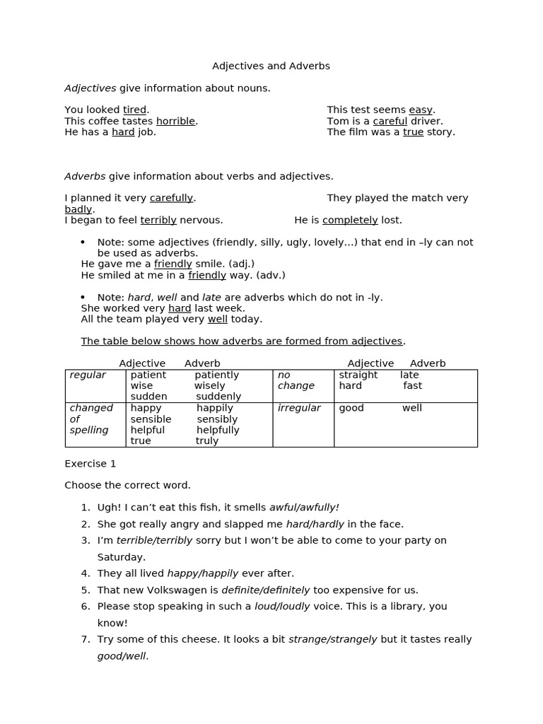 Adj Adv Revision | PDF | Adjective | Adverb