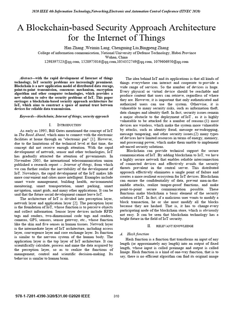 A Blockchain-based Security Approach Architecture for the Internet of ...