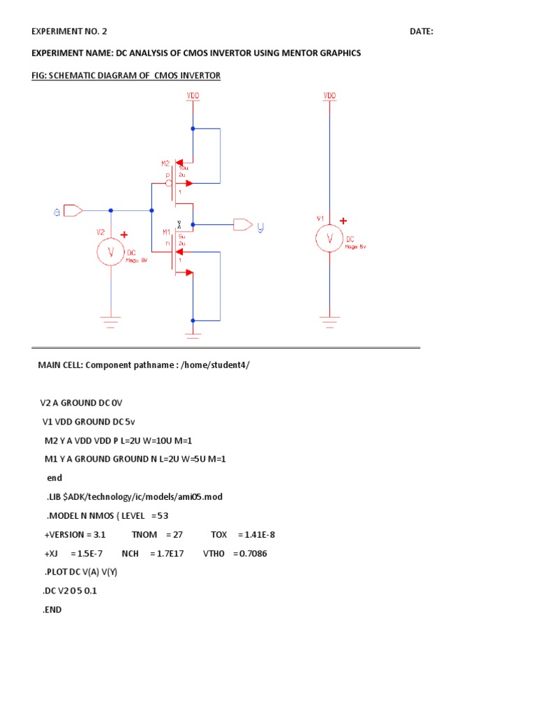 Experiment Name: DC Analysis of Cmos Invertor Using Mentor Graphics | PDF