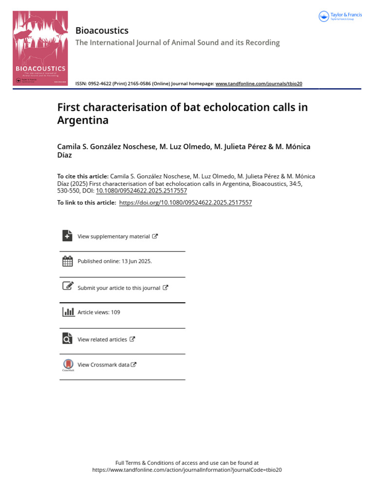 First Characterisation of Bat Echolocation Calls in Argentina | PDF ...