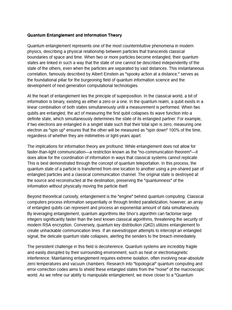 Quantum Entanglement and Information Theory | PDF | Quantum ...