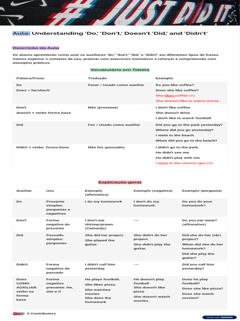 Aula Understanding Do Dont Doesnt Did and Didnt | PDF