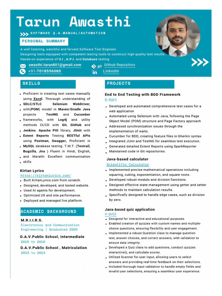 Tarun Awasthi-Updated Resume QA | PDF | Software Testing | Java ...