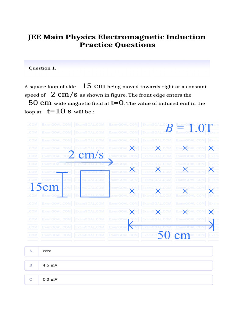 JEE Main Physics Electromagnetic Induction Practice Questions | PDF